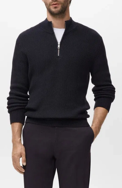 Mango Perkins Quarter Zip Sweater In Blue