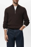 Mango Perkins Quarter Zip Sweater In Brown