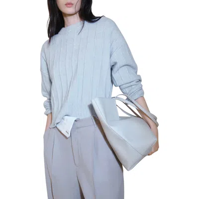 Mango Perkins Rib Mock Neck Sweater In Sky Blue