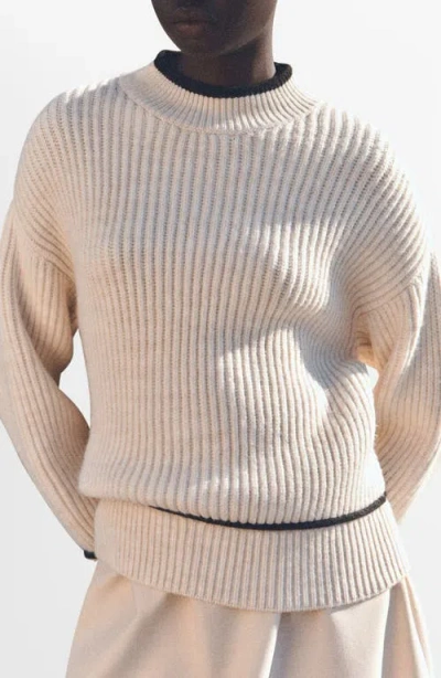 Mango Perkins Rib Sweater In Beige