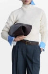 Mango Perkins Seam Detail Mock Neck Sweater In Ecru