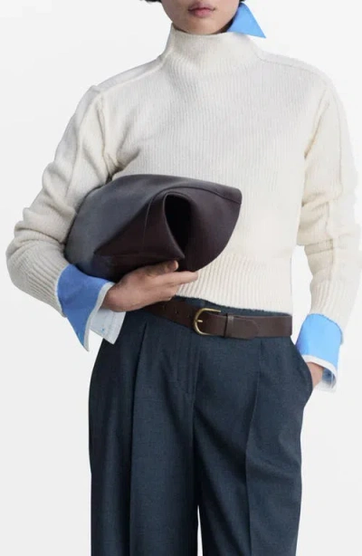 Mango Perkins Seam Detail Mock Neck Sweater In Ecru