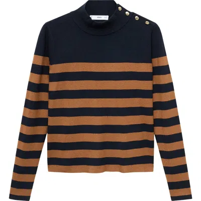 MANGO MANGO PERKINS STRIPE MOCK NECK SWEATER