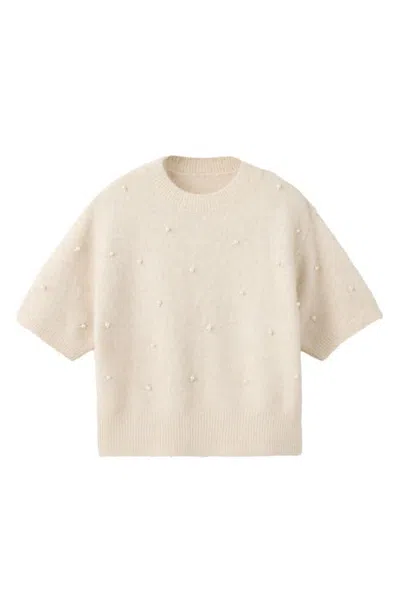 Mango Perlita Faux Pearl Short Sleeve Sweater In Neutral