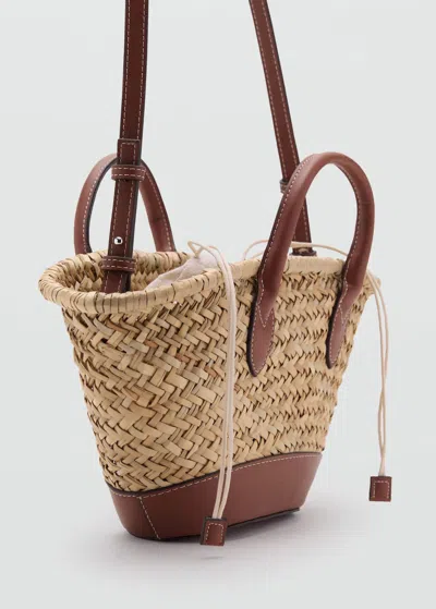 Mango Petit Panier Anse Double Fibre Naturelle Marron Moyen - Femme - Taille Unique -