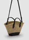Mango Petit Panier Anse Double Fibre Naturelle Noir - Femme - Taille Unique -