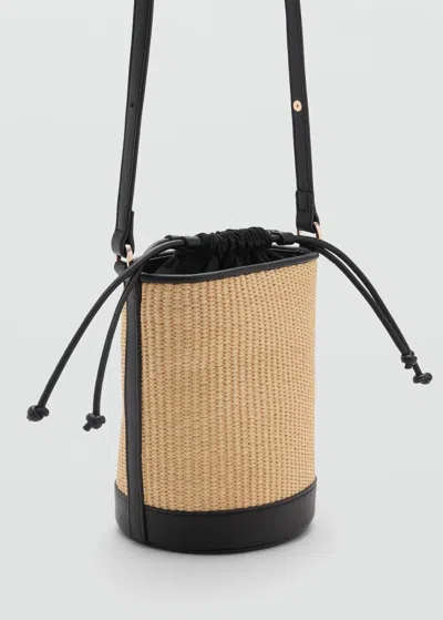 Mango Petit Sac Seau Effet Raphia Noir - Femme - Taille Unique -