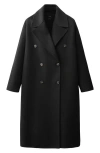 Mango Picarol Double Breasted Wool Blend Coat In Black