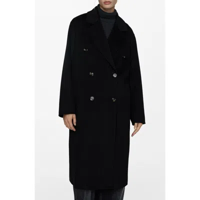 Mango Picarol Oversize Double Breasted Wool Blend Coat In Black