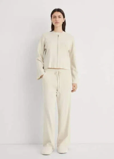 Mango Ribbed Knit Trousers In Light/pastel Grey
