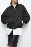 Mango Pinstripe Bomber Jacket In Black