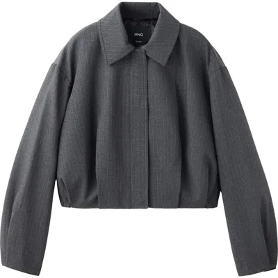 Mango Pinstripe Bomber Jacket In Gray
