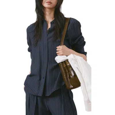 Mango Pinstripe Button-up Shirt In Blue