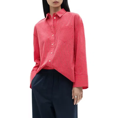 Mango Pinstripe Button-up Shirt In Red