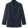 Mango Pinstripe Double Breasted Blazer In Blue