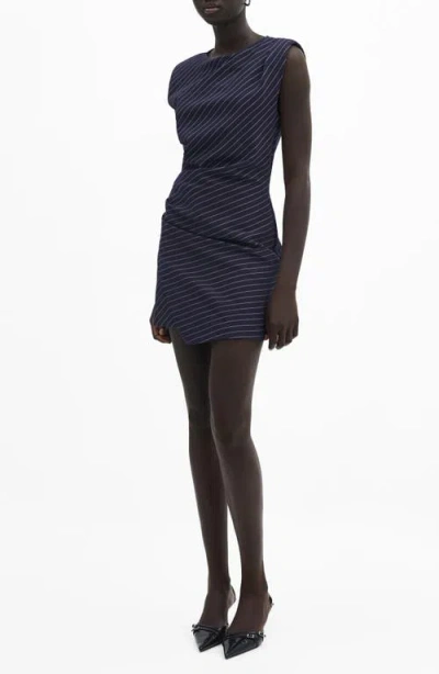 Mango Pinstripe Faux Wrap Minidress In Navy