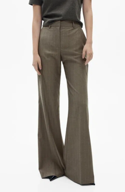 Mango Pinstripe Flare Leg Pants In Beige