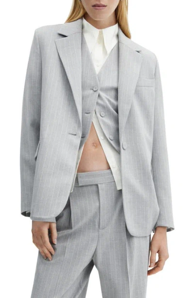 Mango Pinstripe Jacket In Medium Heather Grey