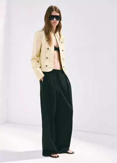 Mango Pinstripe Jacket With Buttons In Pastel Yellow