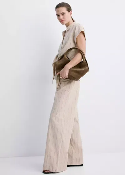 Mango Pinstripe Linen Pants In Brown