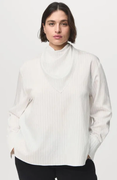 Mango Pinstripe Long Sleeve Shirt With Scarf In White