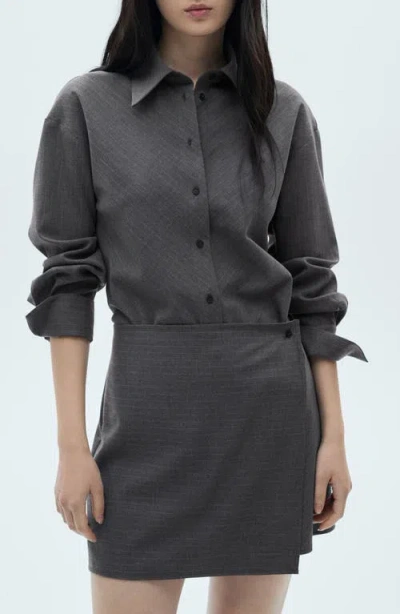Mango Pinstripe Long Sleeve Wrap Shirtdress In Grey