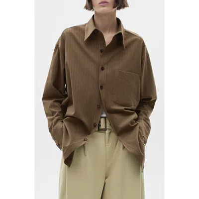 Mango Pinstripe Oversize Button-up Shirt In Olive Green
