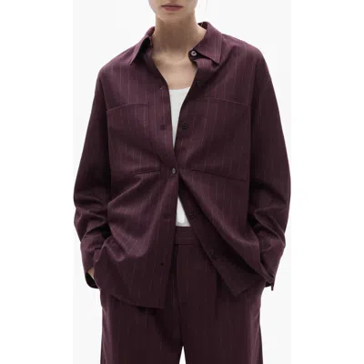 Mango Pinstripe Oversize Button-up Shirt In Wine