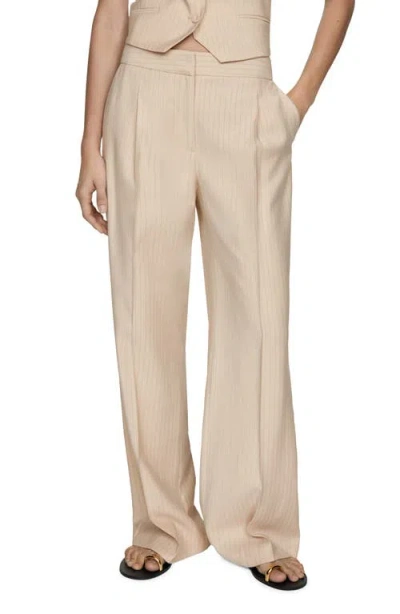 Mango Pinstripe Pants In Beige
