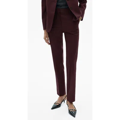 Mango Pinstripe Pleat Front Pants In Maroon