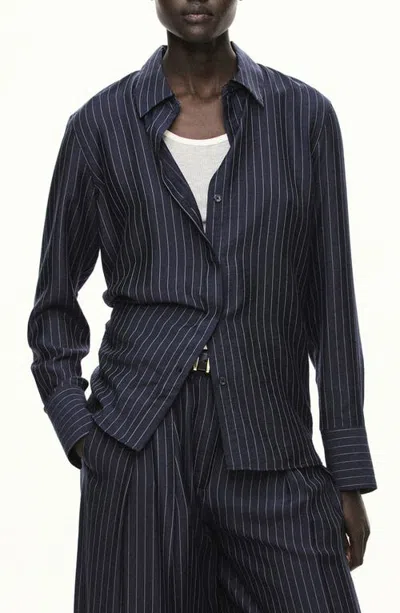 Mango Pinstripe Shirt In Blue