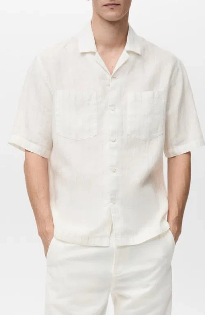 Mango Pinstripe Short Sleeve Button-up Shirt In White