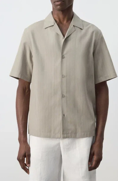 Mango Pinstripe Short Sleeve Woven Shirt In Brown