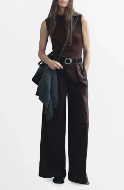 MANGO MANGO PINSTRIPE SLEEVELESS WIDE LEG JUMPSUIT