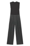 Mango Pinstripe Sleeveless Wide Leg Jumpsuit In Gray