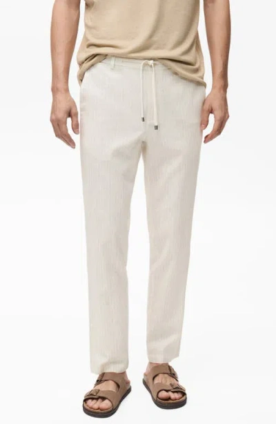 Mango Pinstripe Straight Leg Pants In White