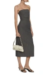 Mango Pinstripe Strapless Midi Dress In Open Grey