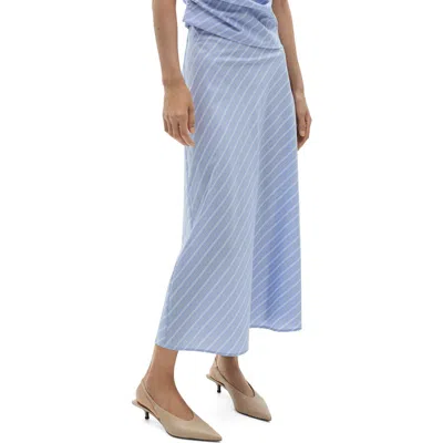 Mango Pinstripe Stretch Cotton Blend Midi Skirt In Blue