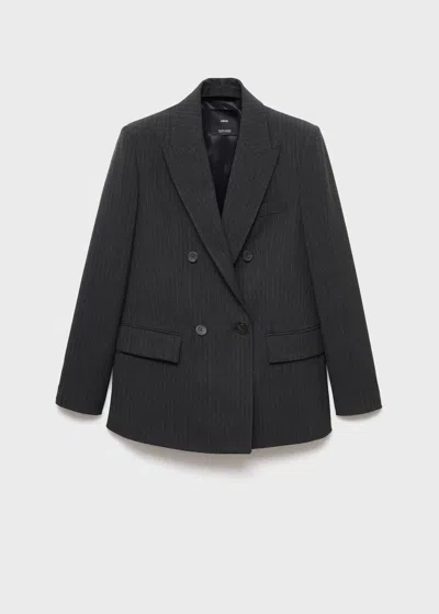 Mango Pinstripe Suit Jacket Dark Heather Grey In Gray