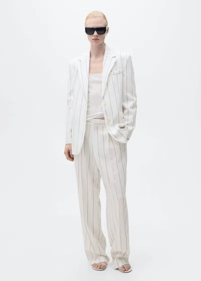 Mango Pinstripe Suit Jacket White