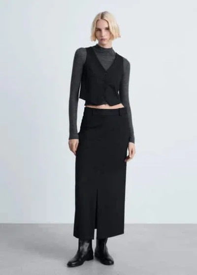 Mango Pinstripe Suit Skirt Black