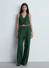 Mango Pinstripe Suit Trousers Green In Green