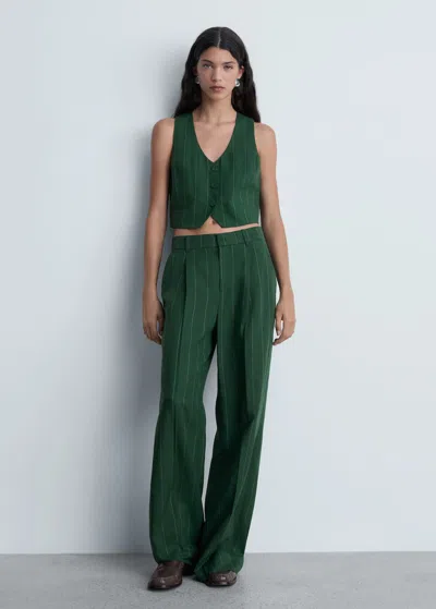 Mango Pinstripe Suit Trousers Green
