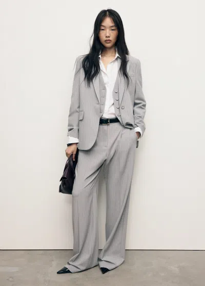 Mango Pantalon De Costume Fines Rayures Gris - Femme - 54 -  In Gray