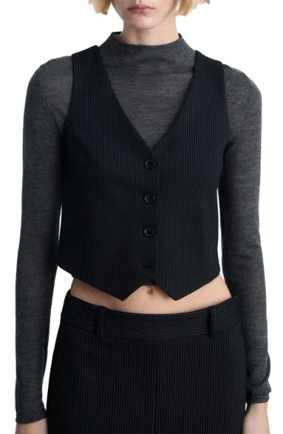 Mango Pinstripe Vest In Black