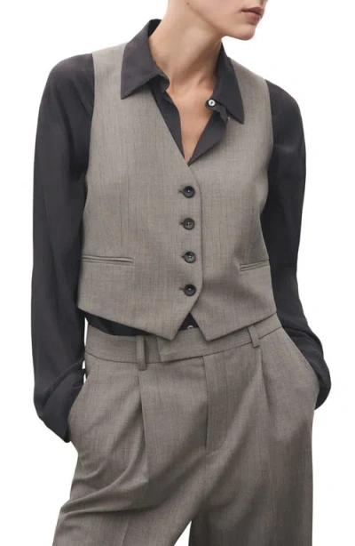 Mango Pinstripe Vest In Gray