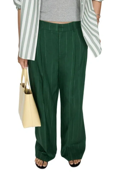 Mango Pinstripe Wide Leg Pants In Green