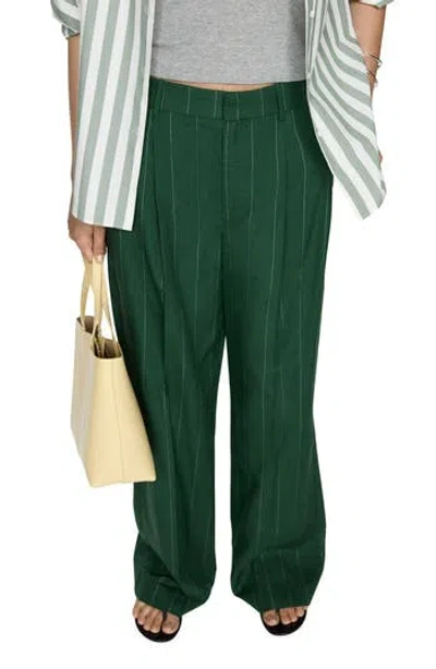 Mango Pinstripe Wide Leg Pants In Green