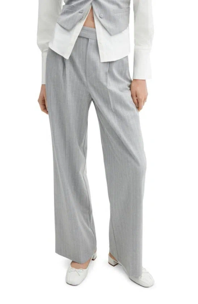 Mango Pinstripe Wide Leg Suit Pants In Medium Heather Gray