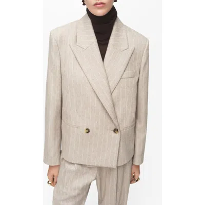 Mango Pinstripe Wool Suit Jacket Grey In Multi